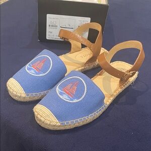 Talbots Blue Espadrille Sandals with Red Sailboat